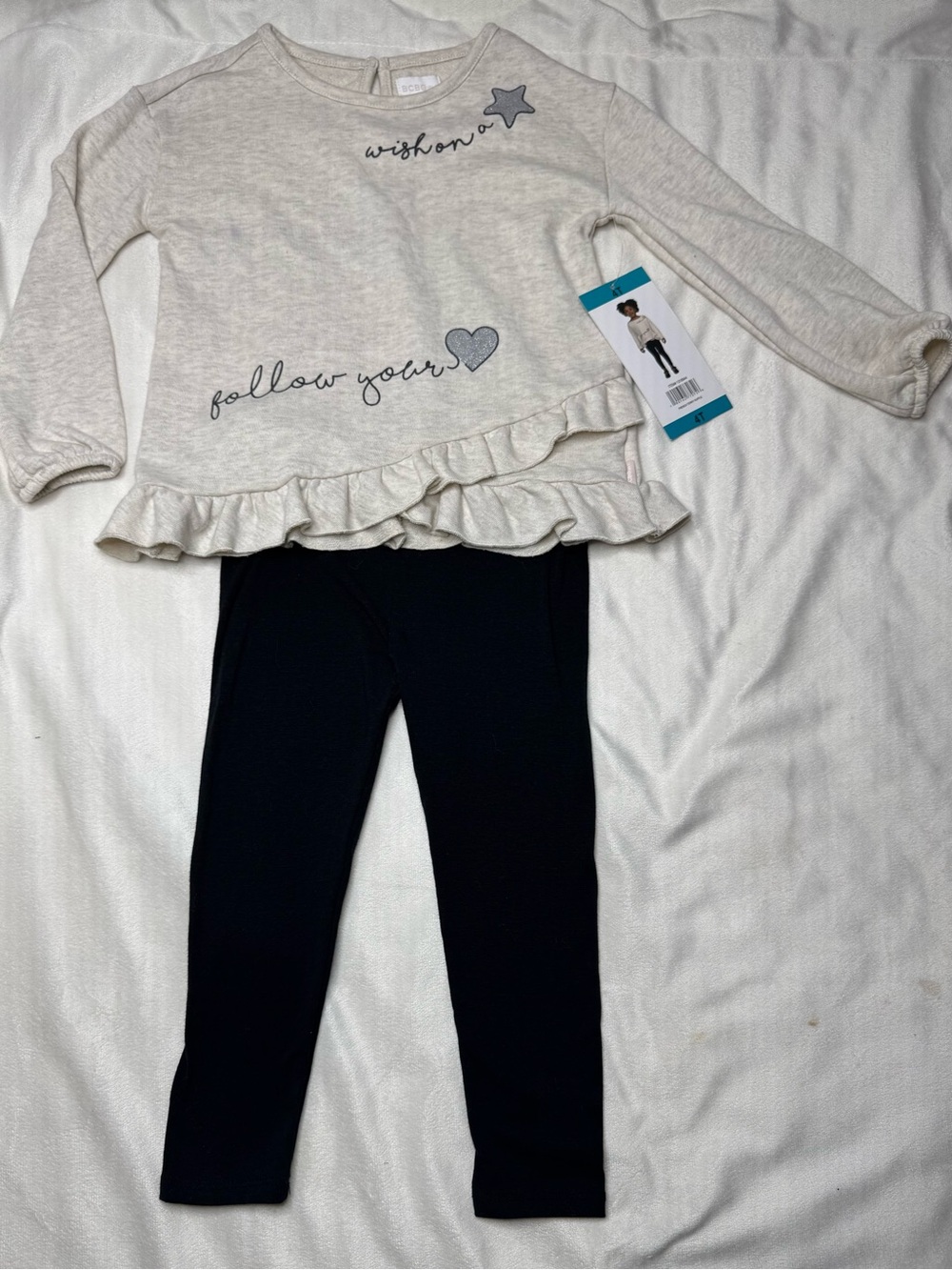 BCBGeneration Cream Ruffle Top & Black Leggings Set